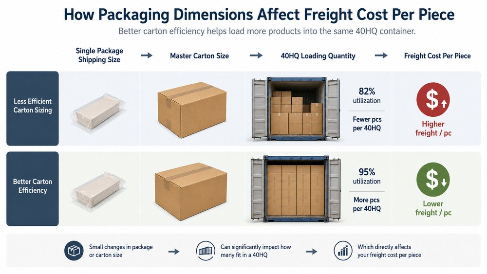 Logistics comparison showing how smaller retail packaging can increase pallet density.